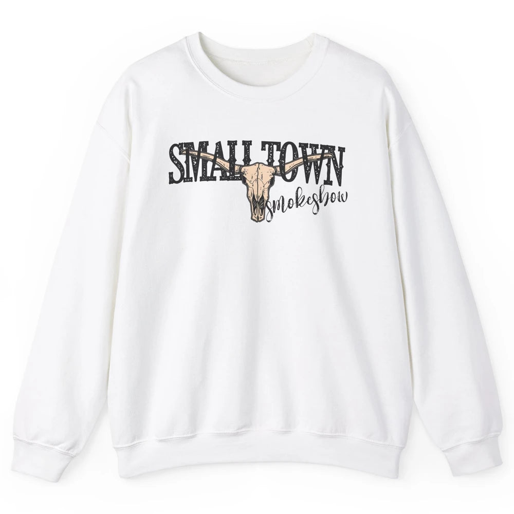 Boho Bull Skull Small Town Smokeshow Western Country Cowgirl Unisex Crewneck Sweatshirt