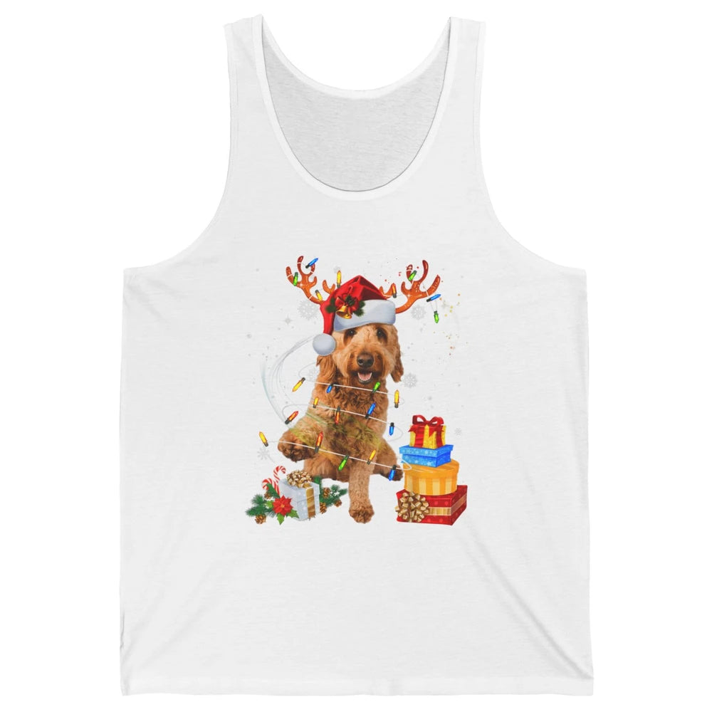 Merry Christmas Goldendoodle Dog Reindeer Xmas Lights Puppy Unisex Jersey Tank