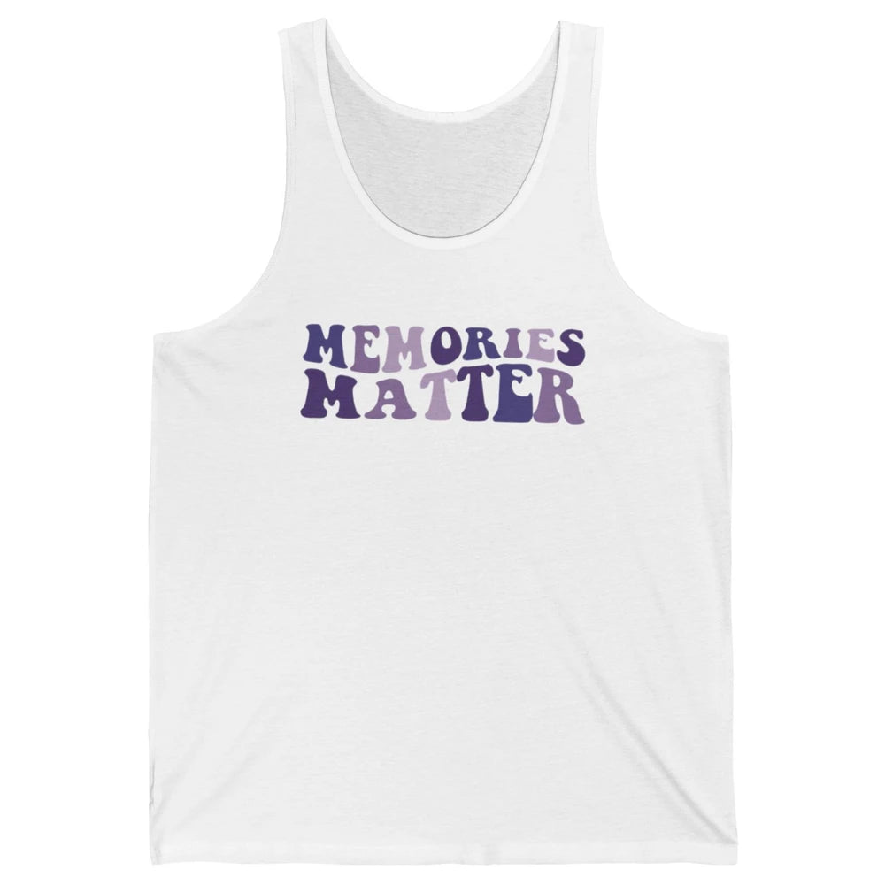 Alzheimer Awareness Groovy Memories Matter Purple Warrior Unisex Jersey Tank