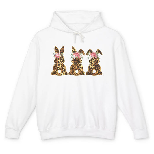 Leopard Bunnies With Flowers Cute Easter Day Bunny Lovers Unisex Lightweight Hoodie