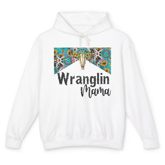 Sunflower Leopard Bull Skull Wrangling Mama Western Country Unisex Lightweight Hoodie