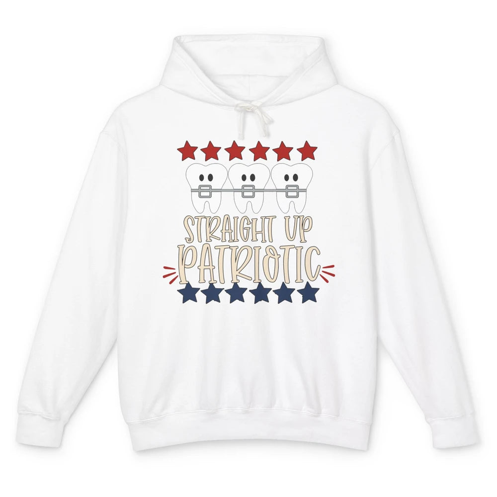 Funny Teeth Orthodontic Straight Up Patriot July 4th Dentist Unisex Lightweight Hoodie