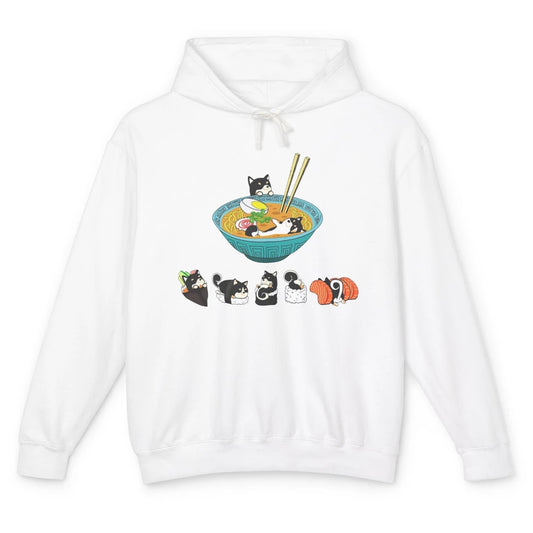 Funny Black Shiba Inu Sushi Ramen Bowl Japanese Kawaii Dog Unisex Lightweight Hoodie