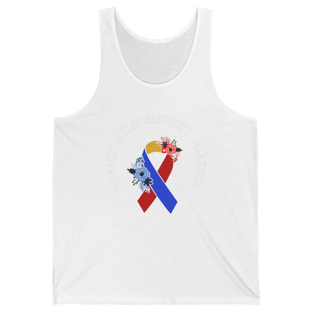 Thoracic Outlet Syndrome Awareness Floral Blue Red Ribbon Unisex Jersey Tank