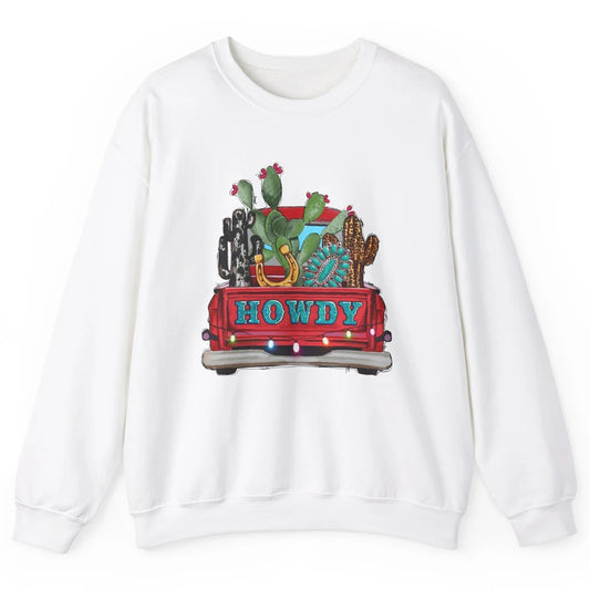 Howdy Truck Cactus Cowhide Western Christmas Gemstone Truck Unisex Crewneck Sweatshirt