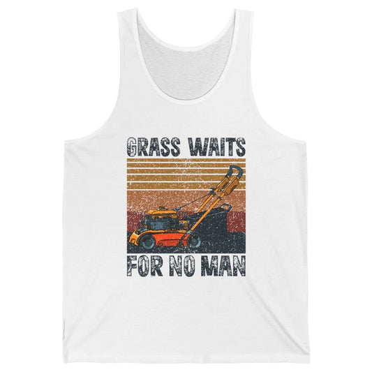 Vintage Lawn Mower Grass Waits For No Man Grass Gardening Unisex Jersey Tank