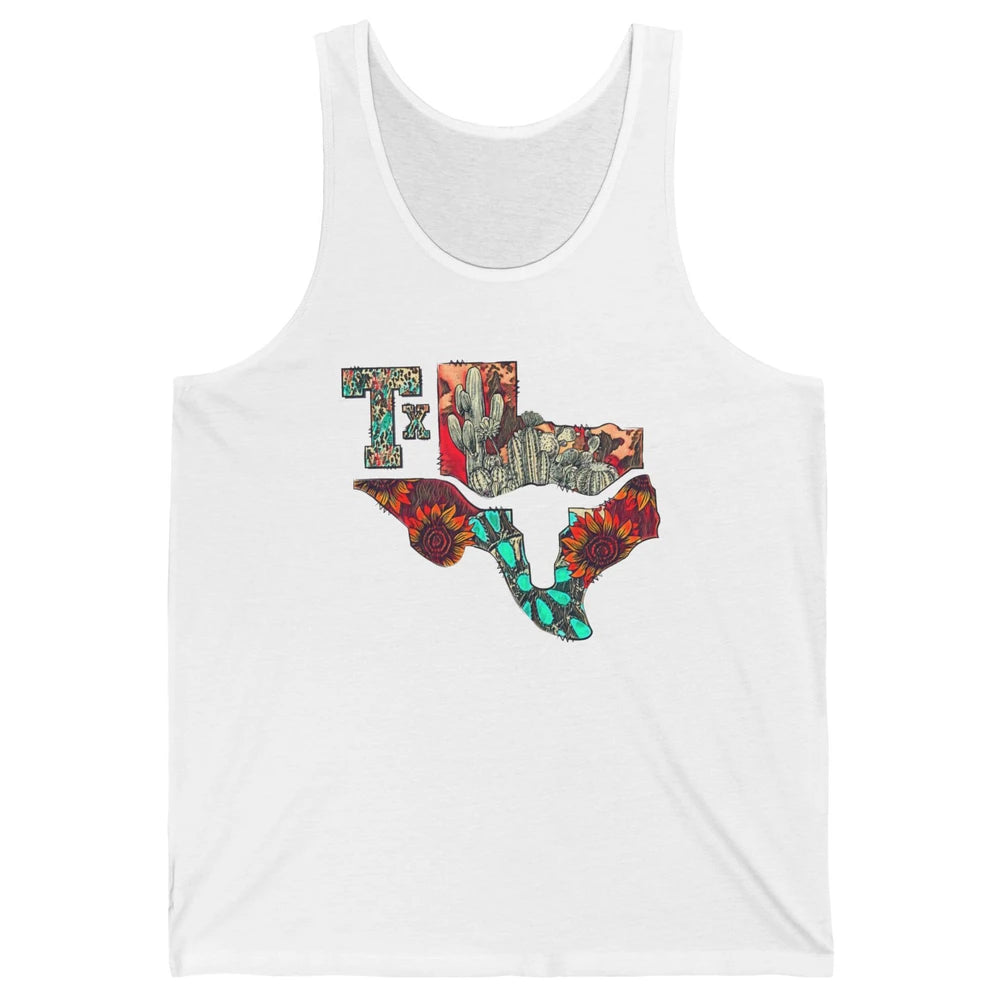 Texas Map Boho Texas State Leopard Western Desert Cactus Unisex Jersey Tank