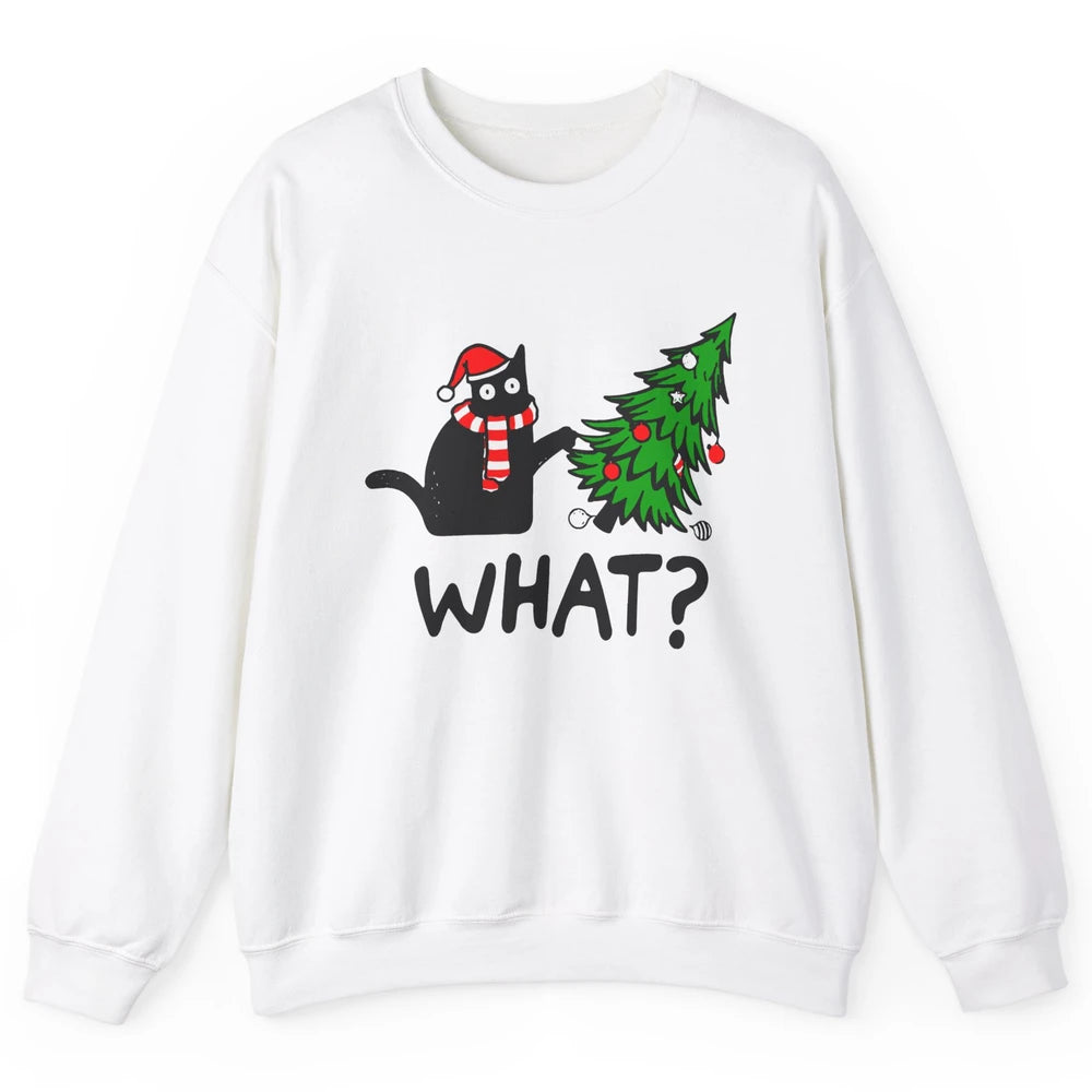 Funny Black Cat Christmas Light Santa What Christmas Costume Unisex Crewneck Sweatshirt