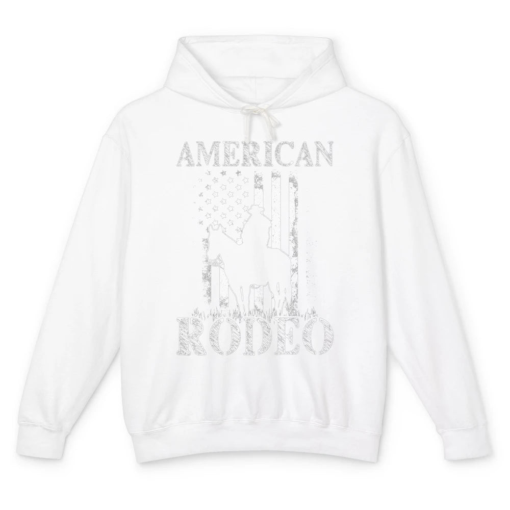 American Rodeo Cowboy Horse Bull Riding USA Flag Retro Howdy Western Country Horseback Unisex Lightweight Hoodie