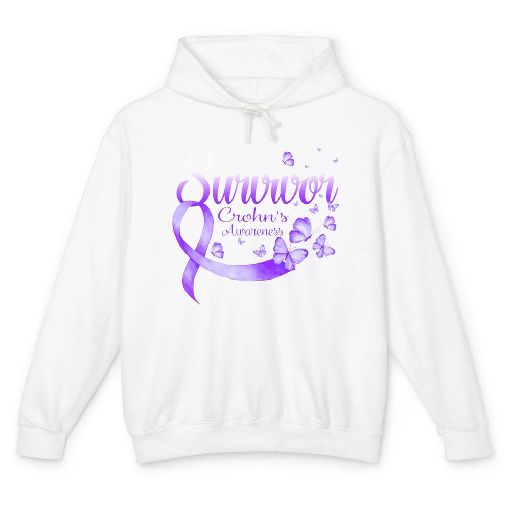 Survivor Butterfly Ribbon Warrior Crohns Disease Awareness Unisex Lightweight Hoodie