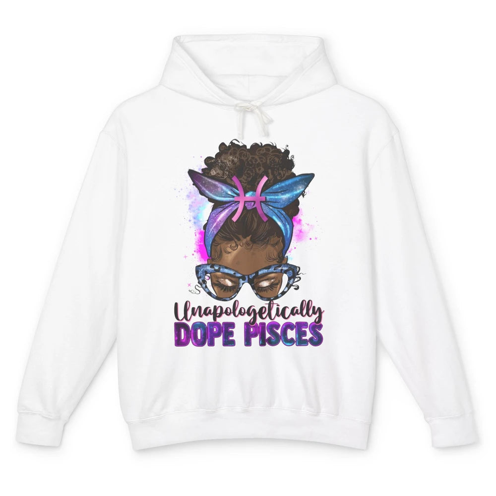 Unapologetically Dope Pisces Zodiac Leopard Afro Messy Bun Unisex Lightweight Hoodie