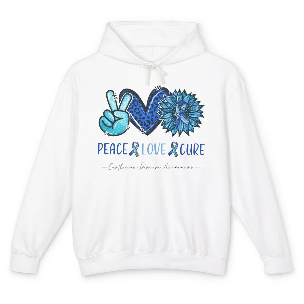 Castleman Disease Awareness Blue Ribbon Peace Love Cure Unisex Lightweight Hoodie