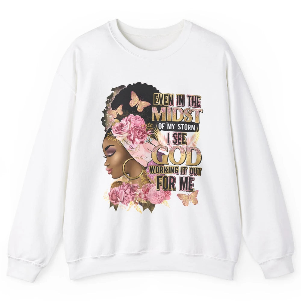 Black Girl In The Midst Of Storm Afro Woman Christian Belief Unisex Crewneck Sweatshirt