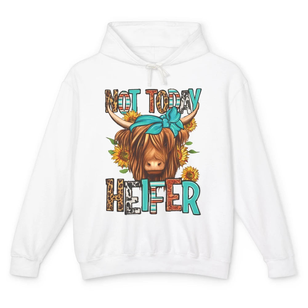 Leopard Highland Cow Bandana Not Today Heifer Western Animal Unisex Lightweight Hoodie