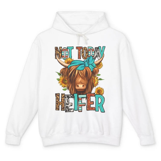 Leopard Highland Cow Bandana Not Today Heifer Western Animal Unisex Lightweight Hoodie