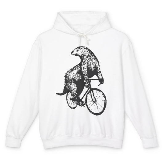 Otter Riding A Bicycle Funny Bike Rider Cute Otters Vintage Unisex Lightweight Hoodie