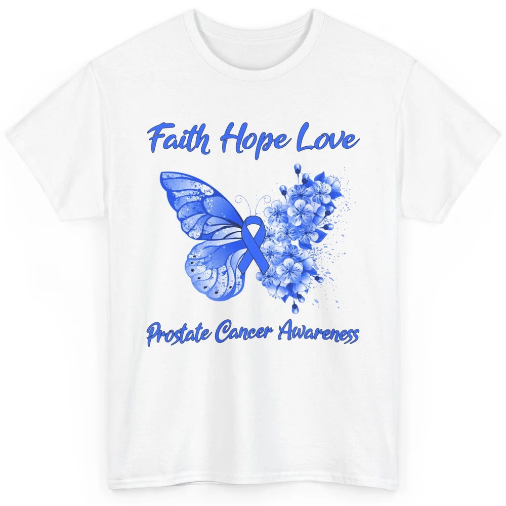 Butterfly Faith Hope Warrior Prostate Cancer Blue Ribbon Classic Unisex T-Shirt