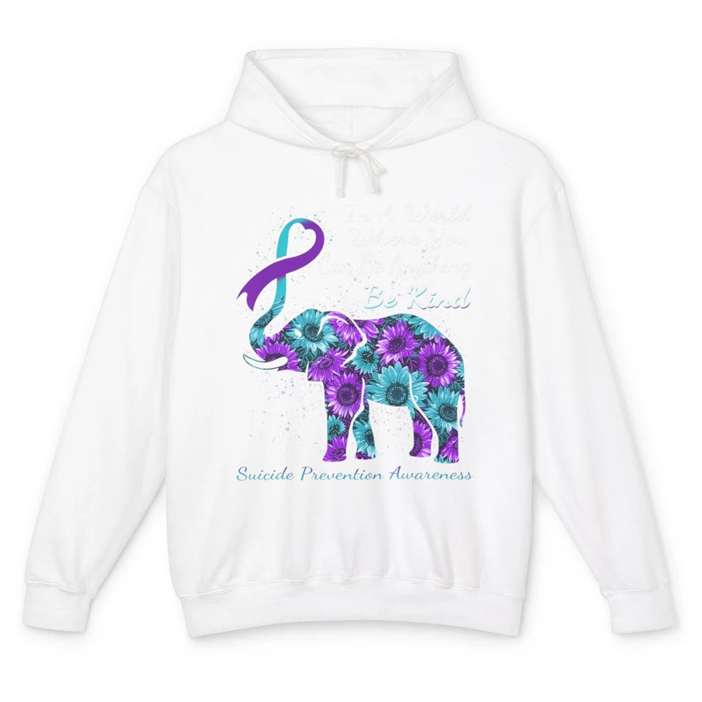 Sunflower Elephant Teal Purple Suicide Prevention Awareness Unisex Lightweight Hoodie