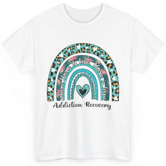 Addiction Recovery Awareness Rainbow Ribbon Blue Leopard Classic Unisex T-Shirt