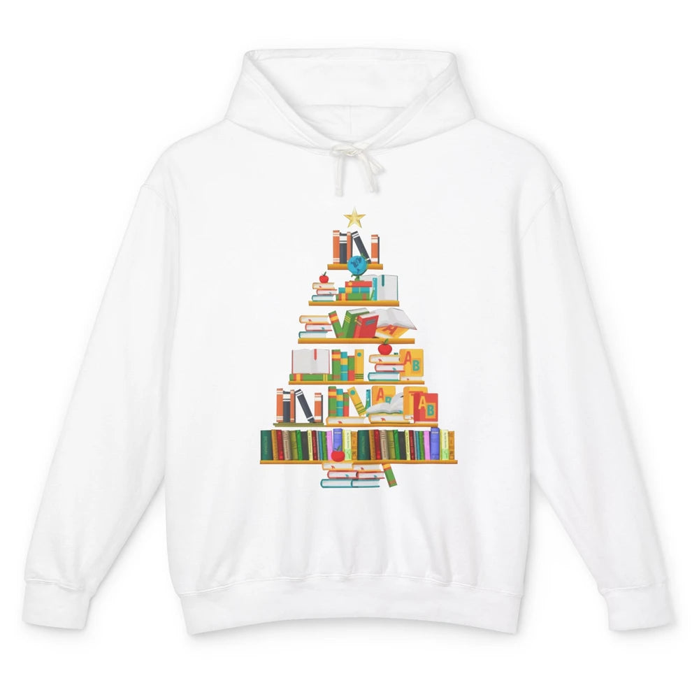 Funny Book Christmas Tree Book Reading Lovers Chritmas Gift Unisex Lightweight Hoodie