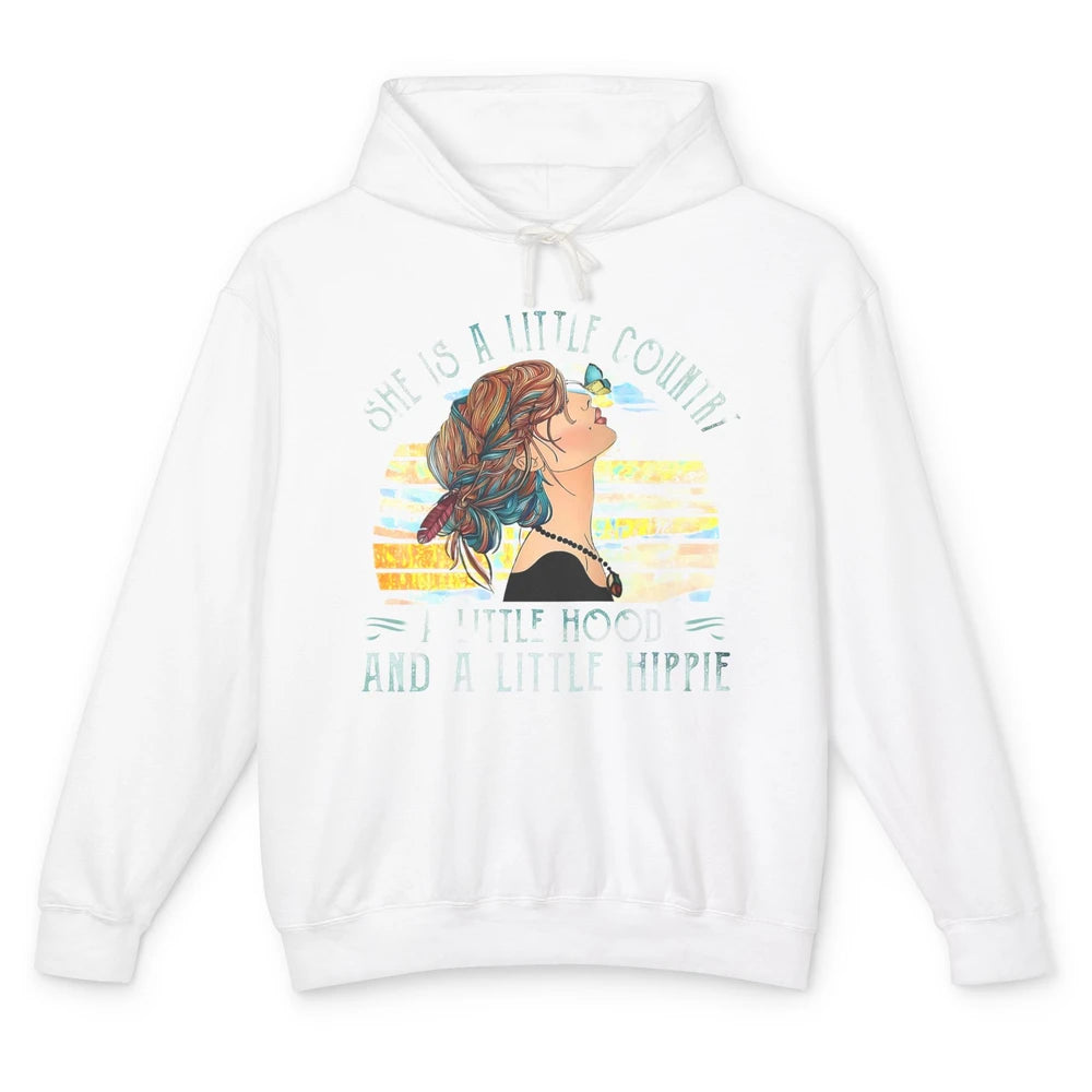 Retro Hippie Girl She's A Little Country A Little Hood Peace Unisex Lightweight Hoodie