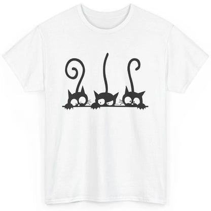 Cute Peeking Black Cats In A Row Funny Hiding Kitten Lovers Classic Unisex T-Shirt