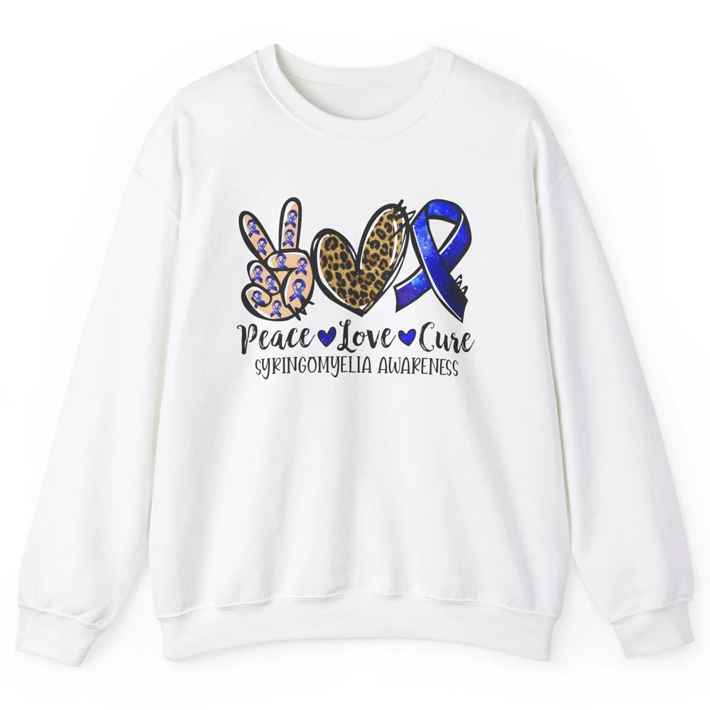 Syringomyelia Awareness Blue Ribbon Peace Love Cure Unisex Crewneck Sweatshirt