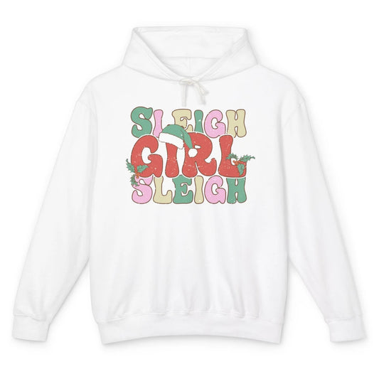 Retro Groovy Christmas Sleigh Girl Sleigh Santa Hat Winter Unisex Lightweight Hoodie