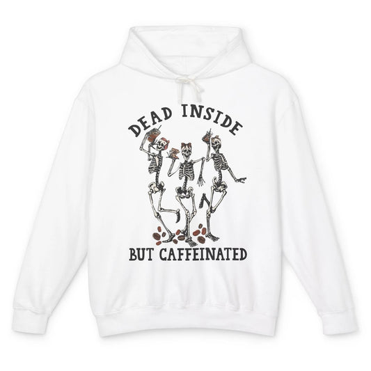 Funny Dancing Skeleton Dead Inside But Caffeinated Leopard Unisex Lightweight Hoodie