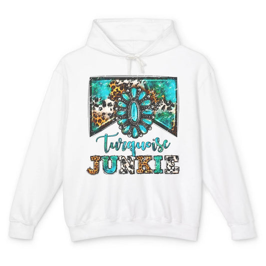 Retro Leopard Turquoise Junkie Gemstone Western Country Unisex Lightweight Hoodie