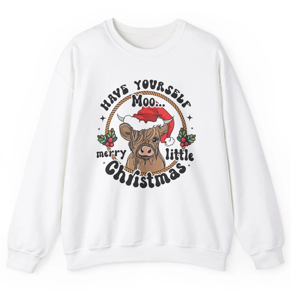 Have Yourself Merry Little Christmas Cow Santa Hat Xmas Gift Unisex Crewneck Sweatshirt