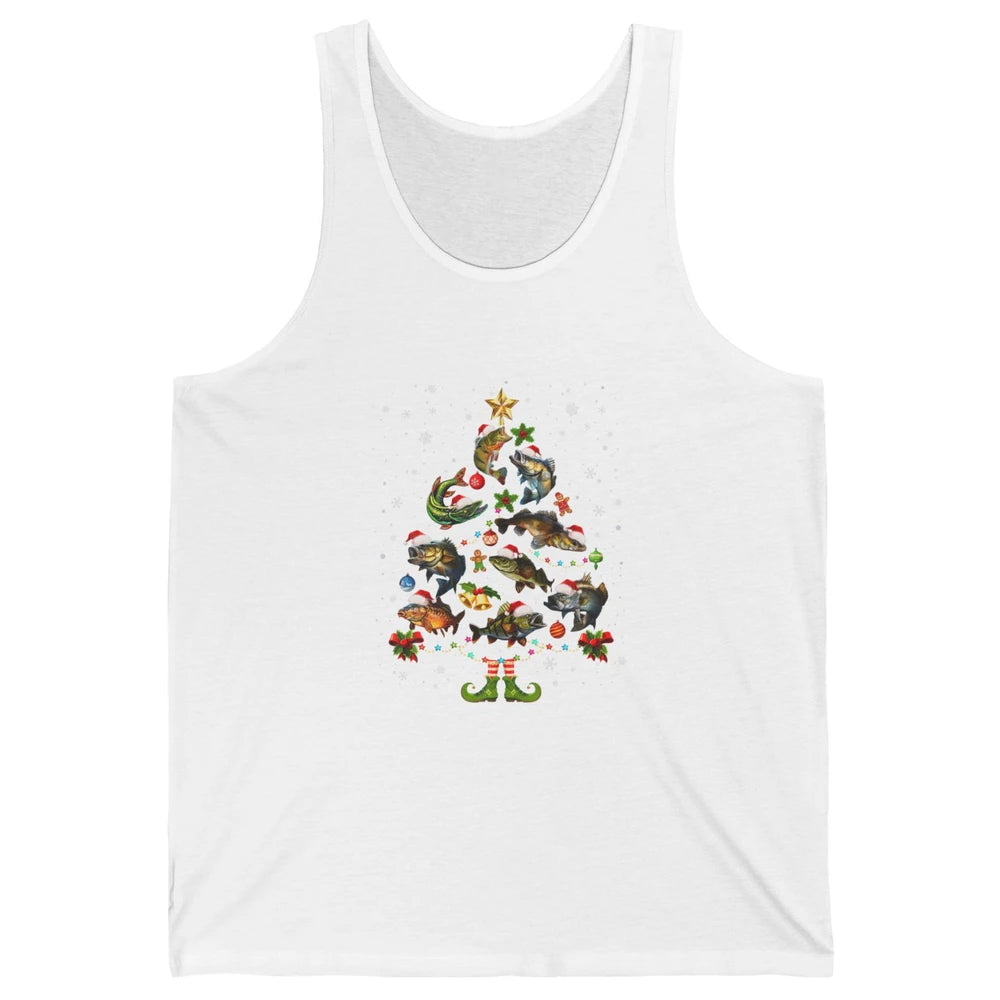 Merry Christmas Fishmas Fishing Tree Fisherman Xmas Lights Unisex Jersey Tank