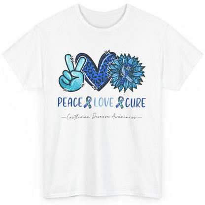 Castleman Disease Awareness Blue Ribbon Peace Love Cure Classic Unisex T-Shirt