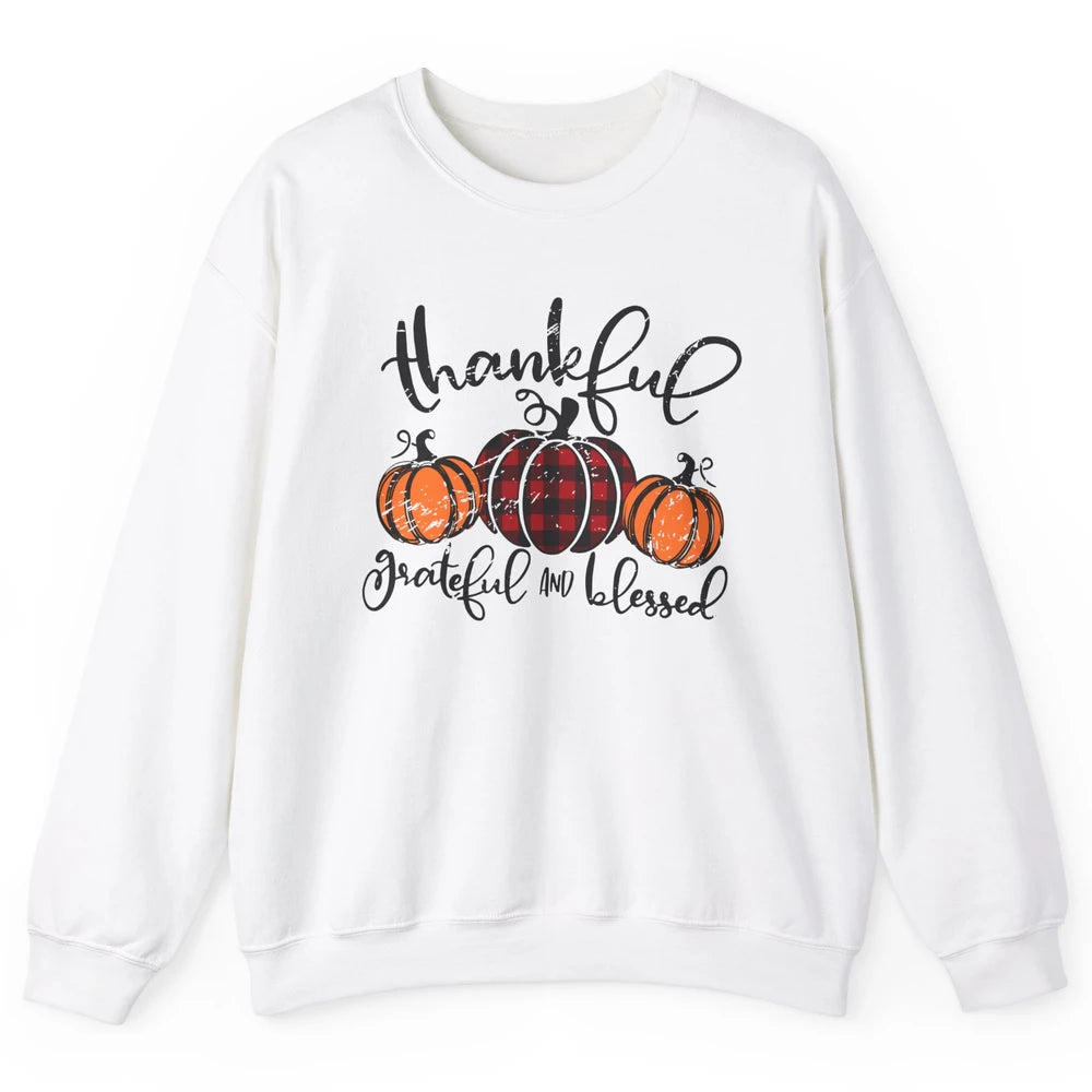 Vintage Grateful Thankful Blessed Pumpkin Fall Thanksgiving Unisex Crewneck Sweatshirt