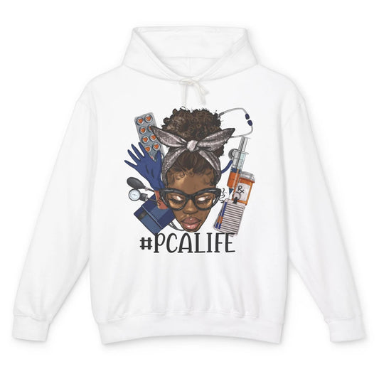 Afro Messy Bun Glasses PCA Life Patient Care Assistant Nurse Unisex Lightweight Hoodie