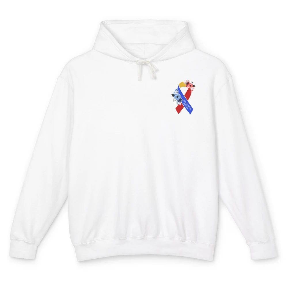 Thoracic Outlet Syndrome Awareness Floral Blue Red Ribbon Unisex Lightweight Hoodie