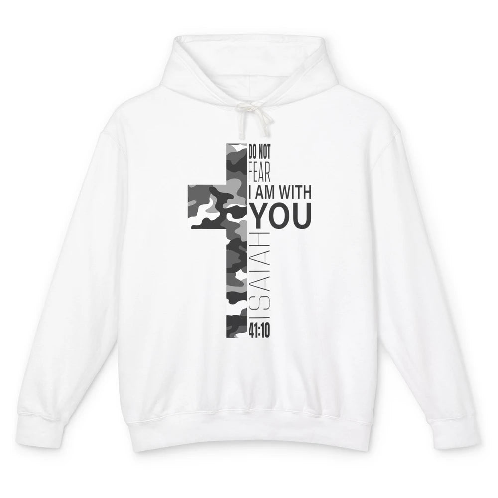 White Camo Not Fear Christian Verse Religious Jesus Cross Unisex Lightweight Hoodie