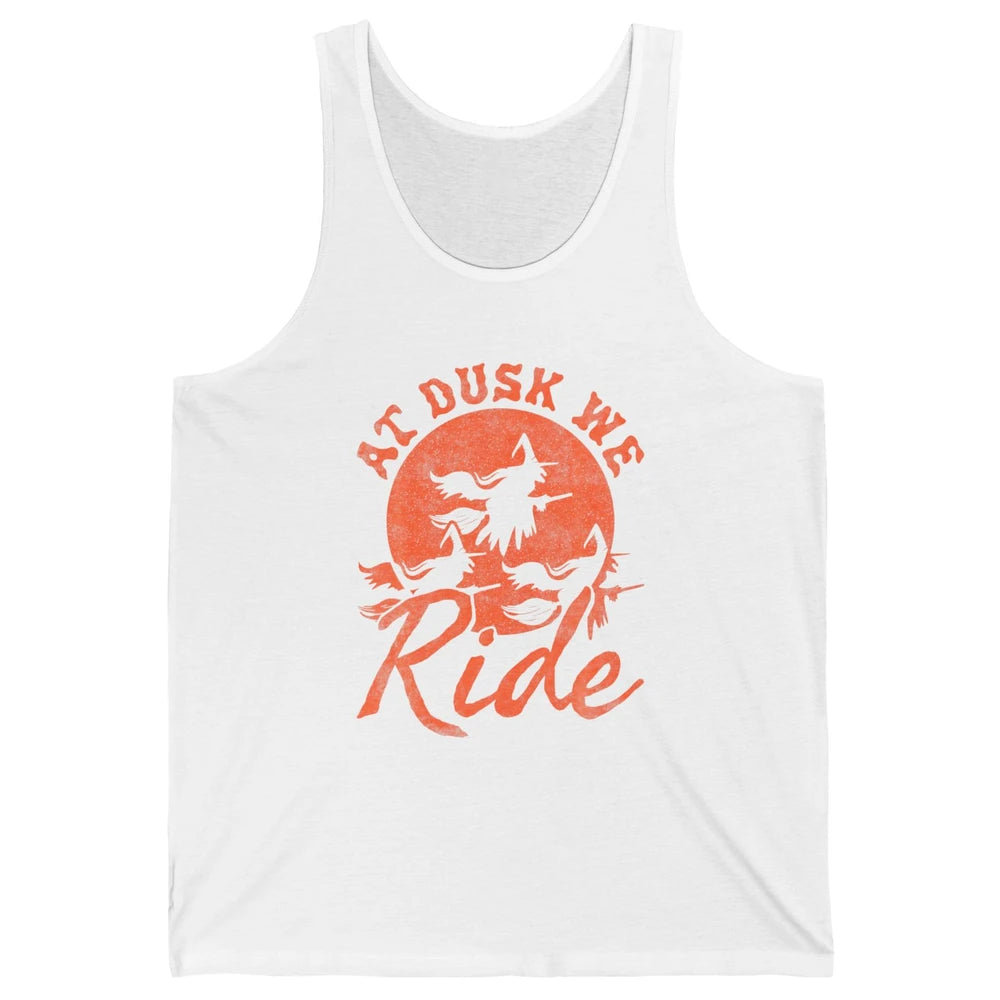 At Dusk We Ride Witch Hat Broom Moon Halloween Spooky Season Unisex Jersey Tank