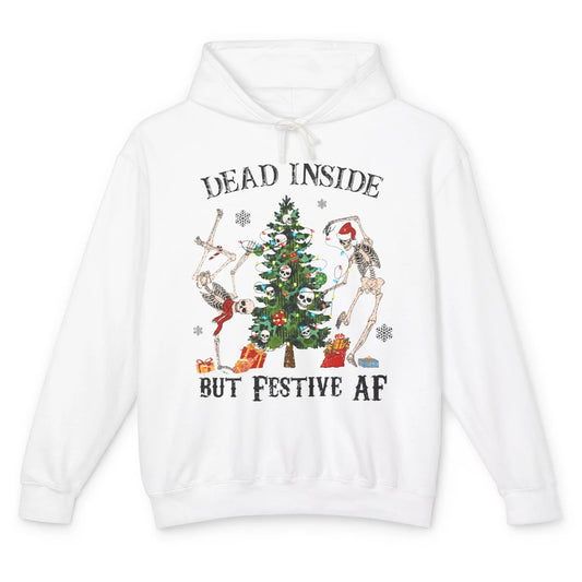 Christmas Skeleton Dancing Tree Dead Inside But Festive AF Unisex Lightweight Hoodie