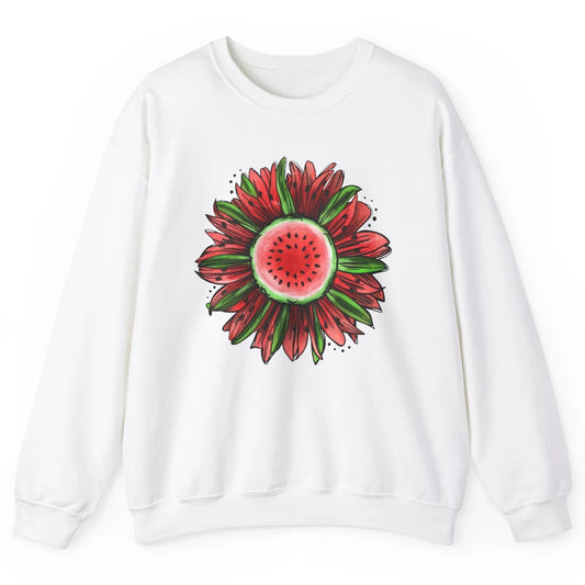 Watermelon Sunflower Summer Peace Love Watermelon Lover Gift Unisex Crewneck Sweatshirt