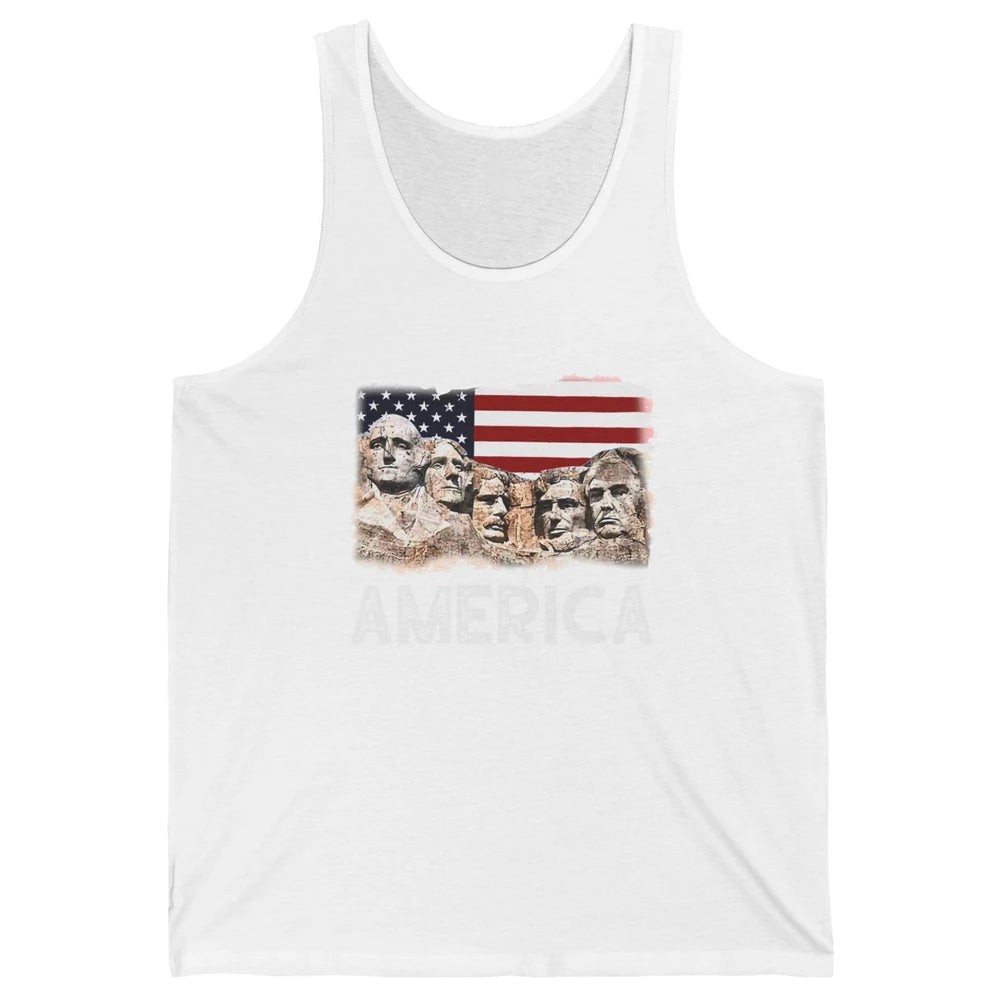 Trump US Presidents 45th Rushmore Mount US Flag 4Th Of July Unisex Jersey Tank