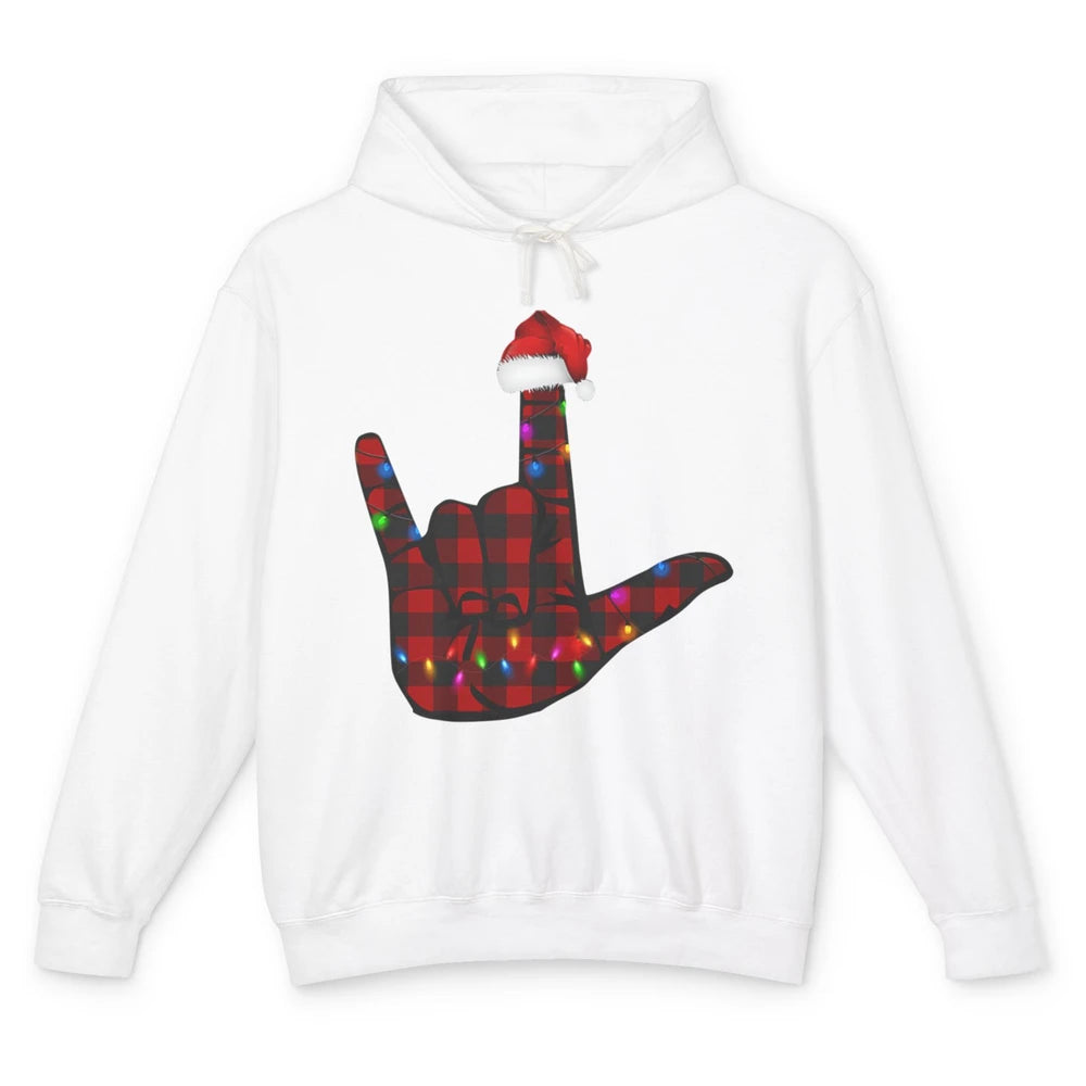 Merry Christmas Hand Sign Language Deaf Xmas Santa Hat ASL Unisex Lightweight Hoodie