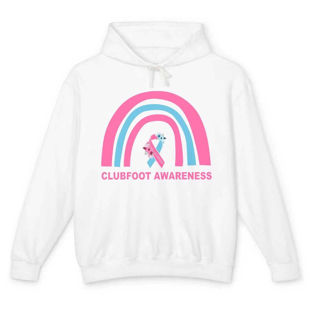 Clubfoot Awareness Support Pink Blue Ribbon Rainbow Unisex Lightweight Hoodie