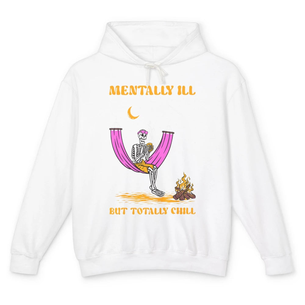 Mentally Ill Skeleton Fire Moon Mental Health Matter Therapy Unisex Lightweight Hoodie