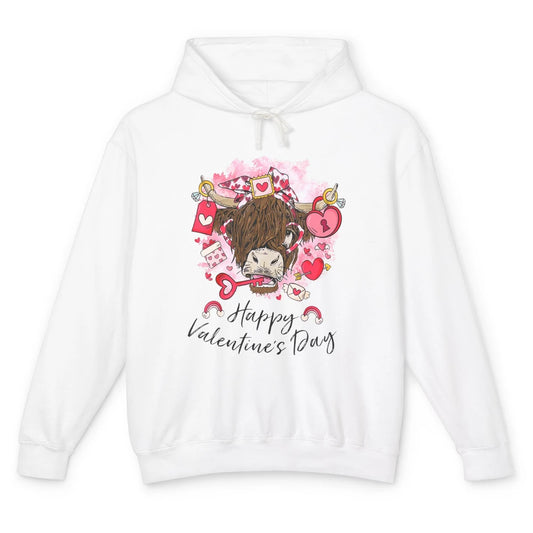 Cute Highland Cow Heart Western Happy Valentine Day Love Unisex Lightweight Hoodie