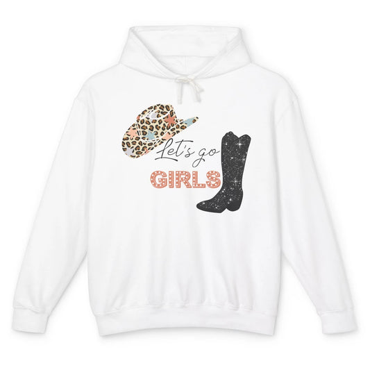 Retro Leopard Cowboy Boots Let's Go Girls Western Cowgirls Unisex Lightweight Hoodie