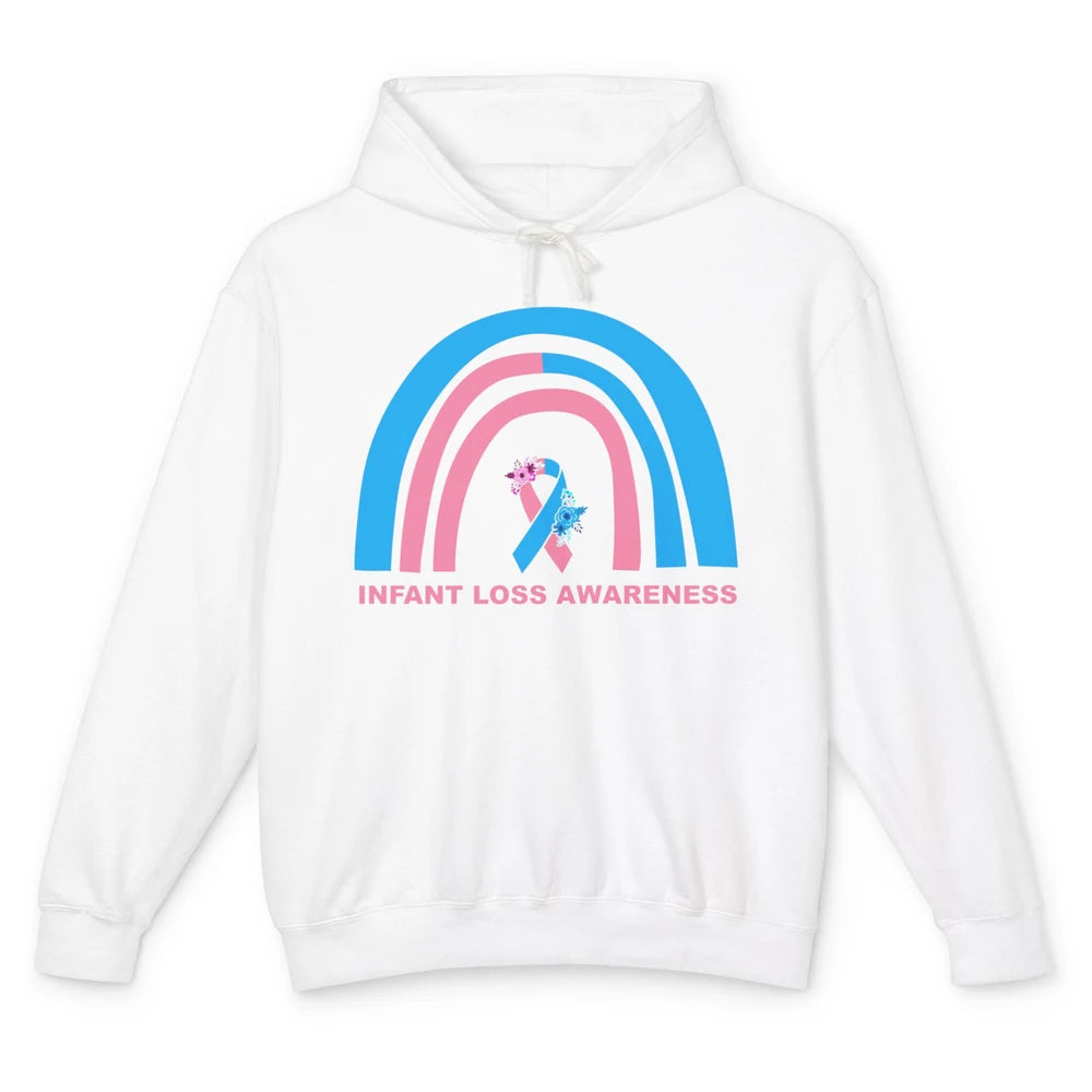 Infant Loss Awareness Floral Pink Blue Ribbon Rainbow Unisex Lightweight Hoodie