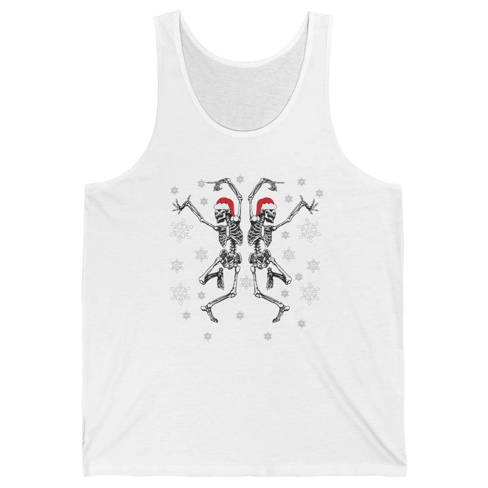 Funny Skeleton Christmas Dancing Snowflakes Santa Skeleton Unisex Jersey Tank