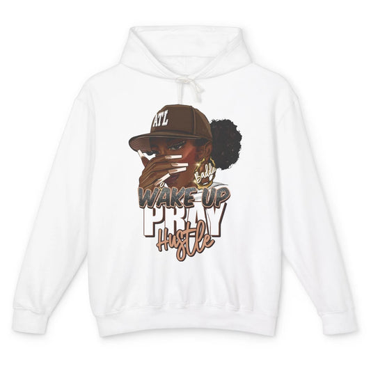 Afro Woman Wake Up Pray Hustle Inspirational Black Women Unisex Lightweight Hoodie