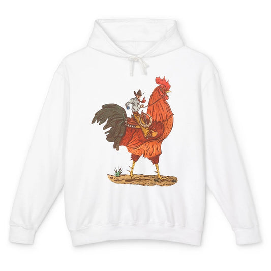 Retro Cowboy Riding Rooster Funny Western Country Cowboy Unisex Lightweight Hoodie